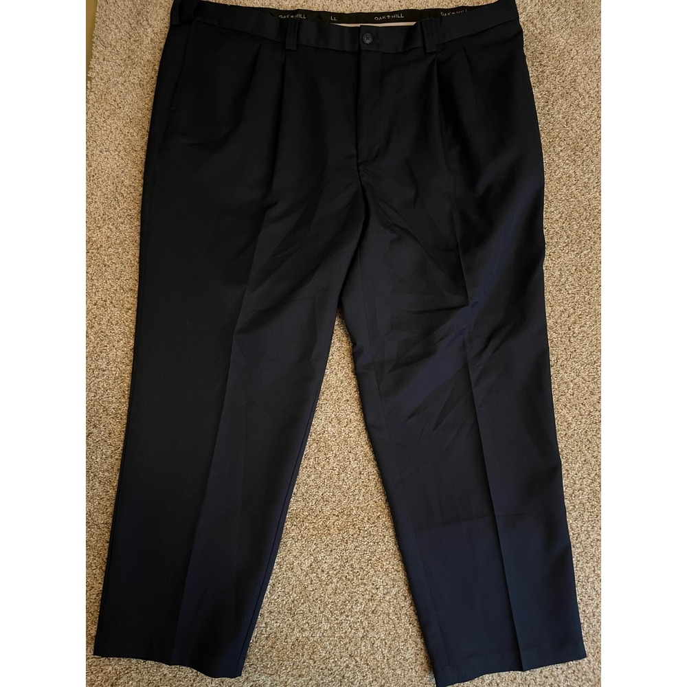 Oak Hill Mens Dress Pants 50x30 Navy Blue Pleated DXL Fit Business Casual